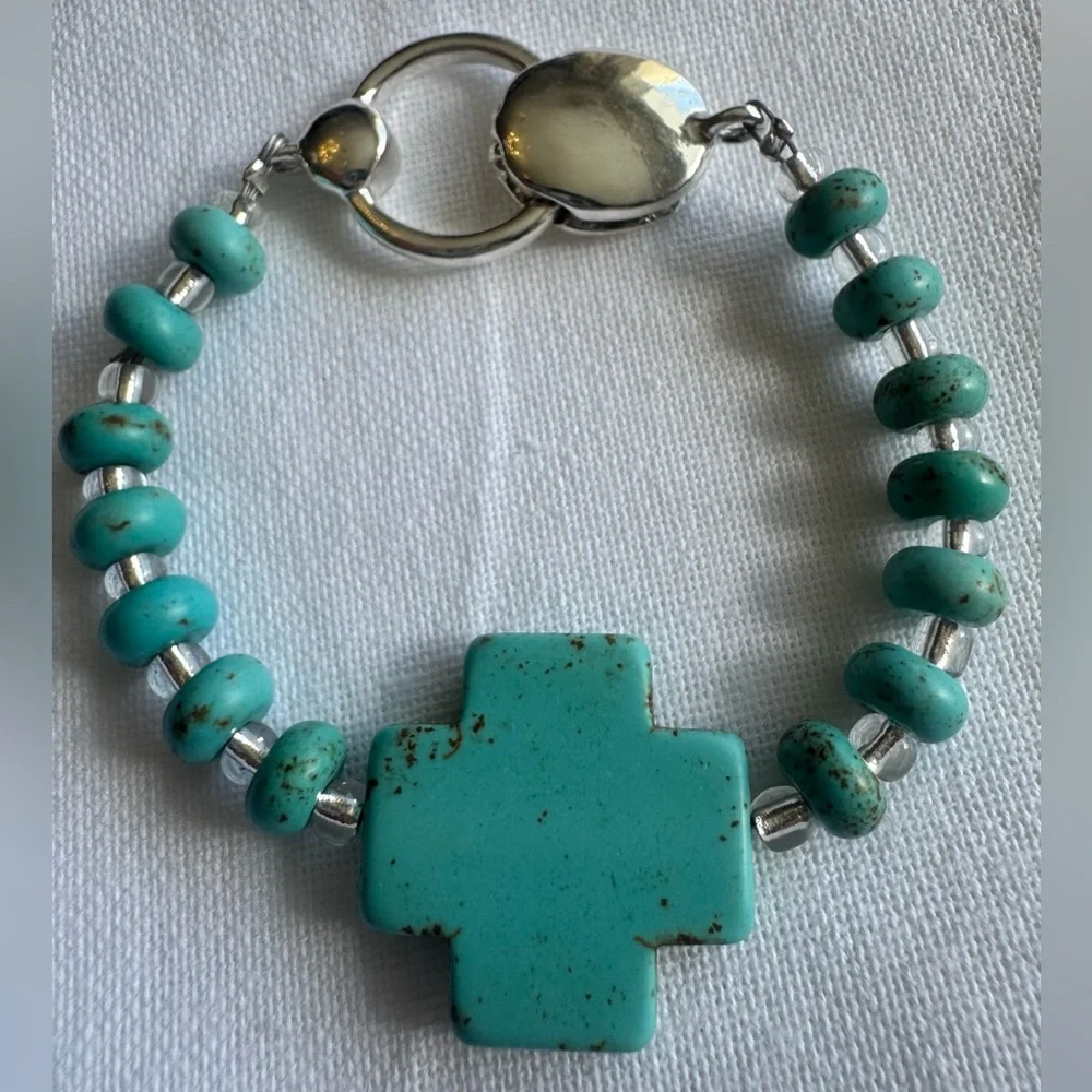 Handmade Cross Bracelet | Upcycled Jewelry | Magnetic Clasp